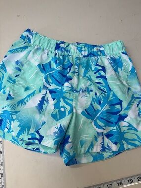 Columbia Boys Aqua and Blue Tropical Print Elastic Waist Shorts